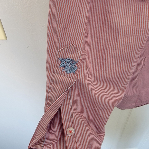 Stone Rose Black Rivet Collection Pink White Striped Button Down Flip Cuff XL - Picture 6 of 13